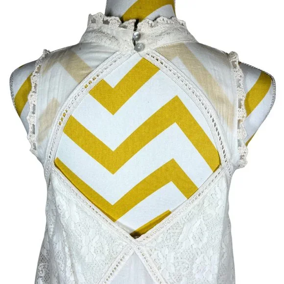 Free People Sleeveless Dress w/ Lace • White & Cream • Size XS - Picture 8 of 9